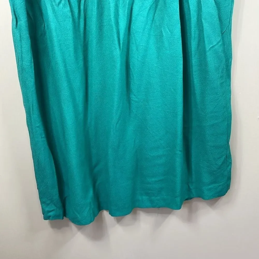 Vintage Emerald Green Elastic‎ Waist Midi Skirt Career Office Modest Everyday